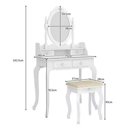Coiffeuse européenne blanche laquée avec quatre tiroirs et miroir simple