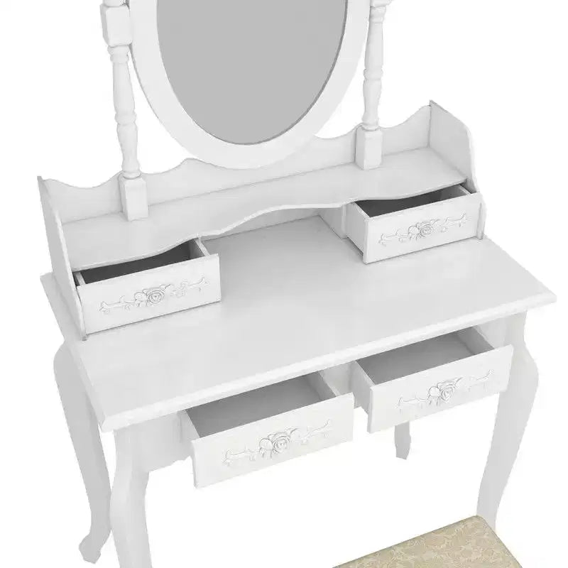 Coiffeuse européenne blanche laquée avec quatre tiroirs et miroir simple