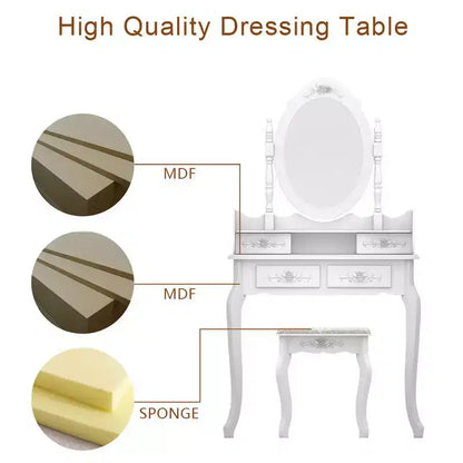 Coiffeuse européenne blanche laquée avec quatre tiroirs et miroir simple