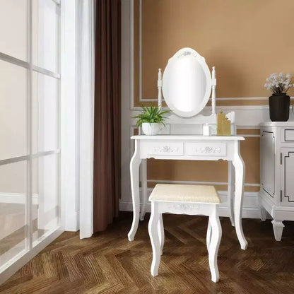 Coiffeuse européenne blanche laquée avec quatre tiroirs et miroir simple