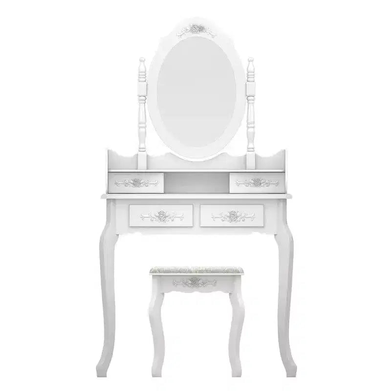 Coiffeuse européenne blanche laquée avec quatre tiroirs et miroir simple