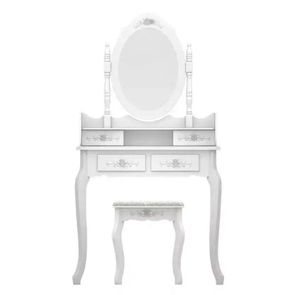 Coiffeuse européenne blanche laquée avec quatre tiroirs et miroir simple
