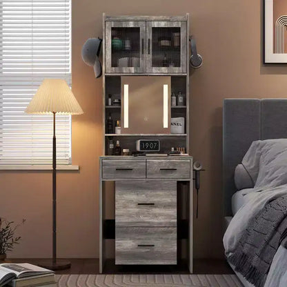 Gray Linen Particleboard Veneered Small Size Dressing Table Set