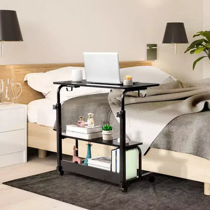 Karl Home Bureau d'ordinateur portable roulant et réglable en hauteur, table d'appoint avec station de charge et 2 ports USB