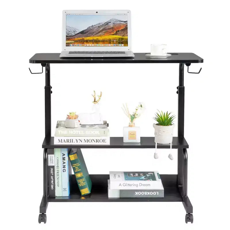 Karl Home Bureau d'ordinateur portable roulant et réglable en hauteur, table d'appoint avec station de charge et 2 ports USB