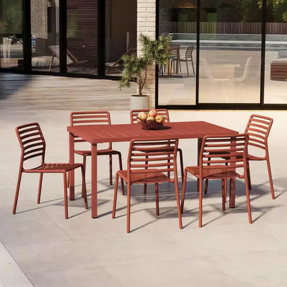 WestinTrends Playa 7-Piece Metal Rectangular Patio Dining Table Set With Stackable Plastic Dining Chairs For 6