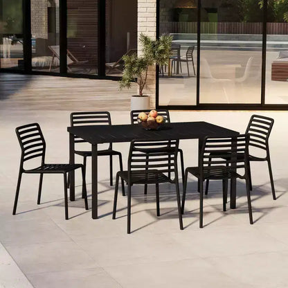 WestinTrends Playa 7-Piece Metal Rectangular Patio Dining Table Set With Stackable Plastic Dining Chairs For 6