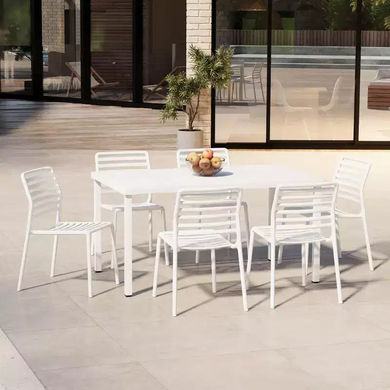 WestinTrends Playa 7-Piece Metal Rectangular Patio Dining Table Set With Stackable Plastic Dining Chairs For 6