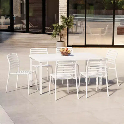 WestinTrends Playa 7-Piece Metal Rectangular Patio Dining Table Set With Stackable Plastic Dining Chairs For 6