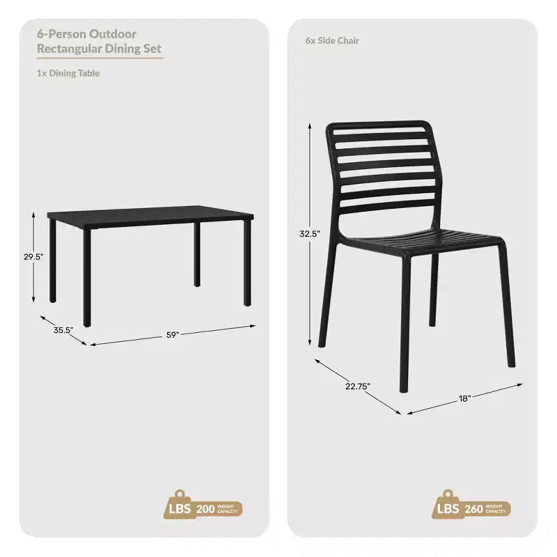 WestinTrends Playa 7-Piece Metal Rectangular Patio Dining Table Set With Stackable Plastic Dining Chairs For 6