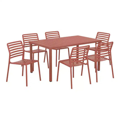 WestinTrends Playa 7-Piece Metal Rectangular Patio Dining Table Set With Stackable Plastic Dining Chairs For 6