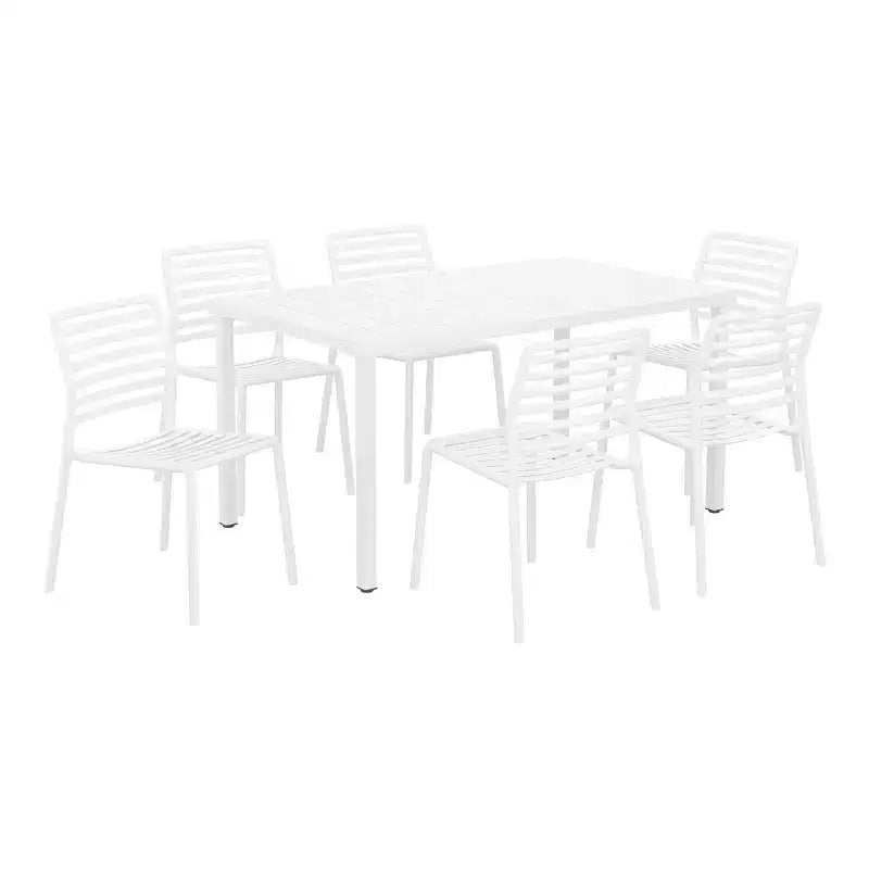 WestinTrends Playa 7-Piece Metal Rectangular Patio Dining Table Set With Stackable Plastic Dining Chairs For 6
