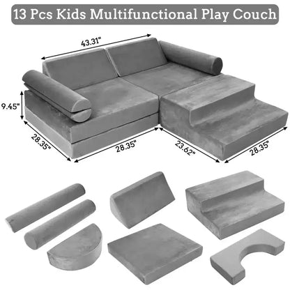 Modular Kids Couch 13PCS,Toddler Couch for Creative Boys Girls, Convertible Kids Modular Play Couch, Kids Sofa for Playroom,56.7x28.35