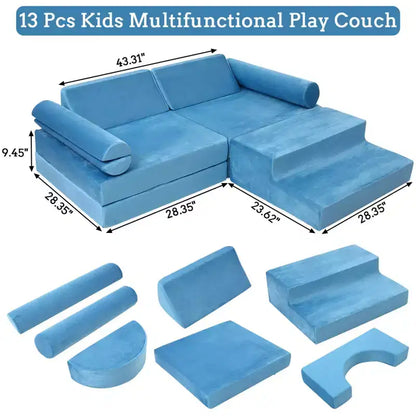 Modular Kids Couch 13PCS,Toddler Couch for Creative Boys Girls, Convertible Kids Modular Play Couch, Kids Sofa for Playroom,56.7x28.35