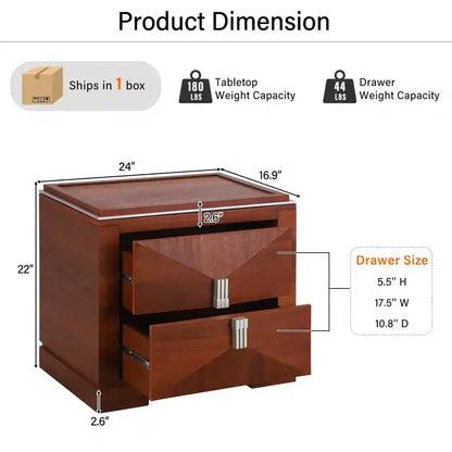 Christopher Knight Home Baldros Mid-Century Modern Wooden Nightstand with 2 Drawers