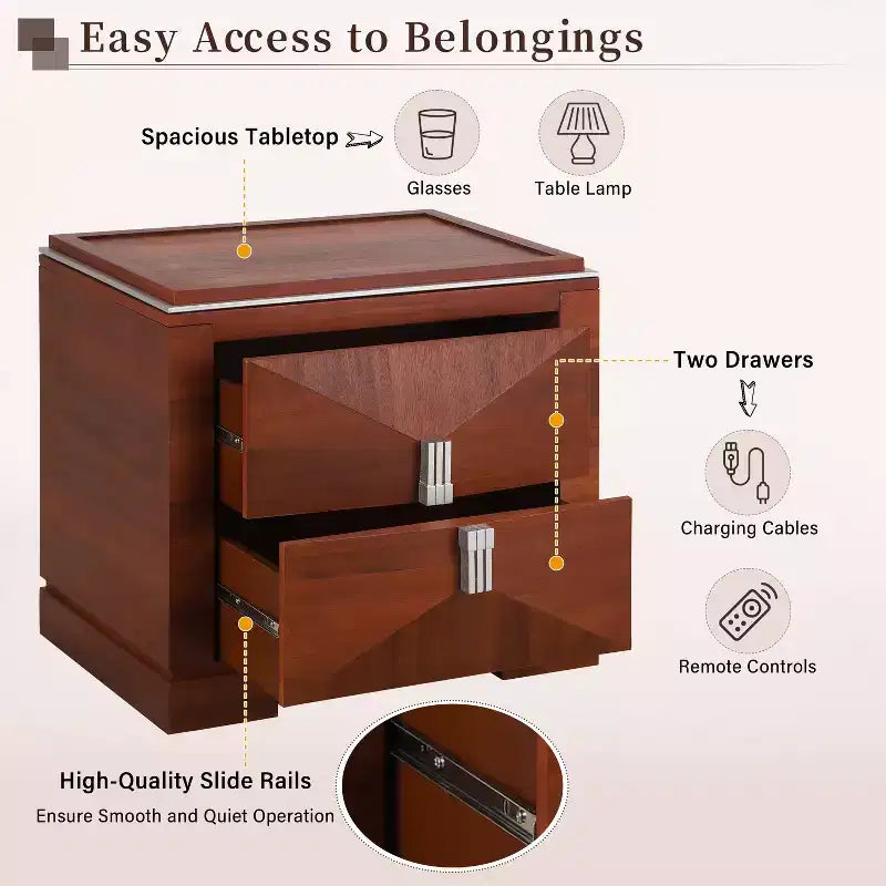Christopher Knight Home Baldros Mid-Century Modern Wooden Nightstand with 2 Drawers