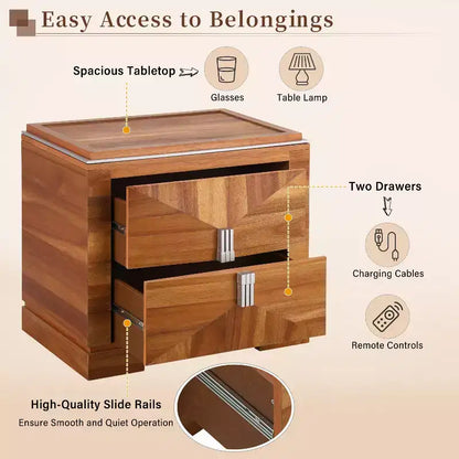 Christopher Knight Home Baldros Mid-Century Modern Wooden Nightstand with 2 Drawers