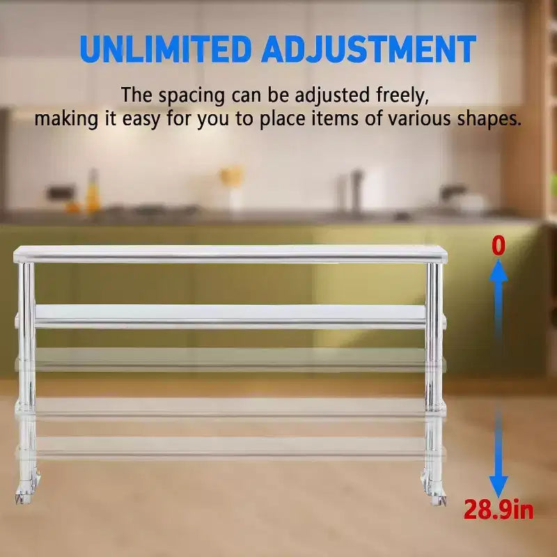 Double Overshelf of Stainless Steel, 12 x 60 Inches Height Adjustable Commercial Shelf Prep Work Table in Restaurant Kitchen Home
