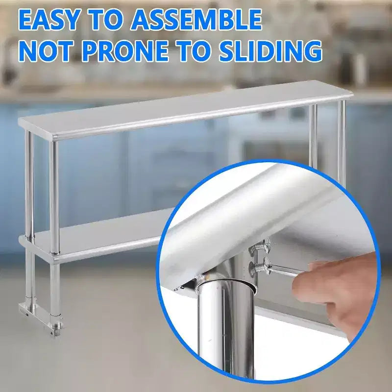 Double Overshelf of Stainless Steel, 12 x 60 Inches Height Adjustable Commercial Shelf Prep Work Table in Restaurant Kitchen Home