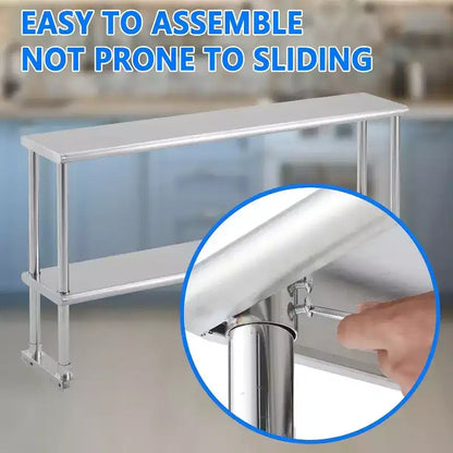 Double Overshelf of Stainless Steel, 12 x 60 Inches Height Adjustable Commercial Shelf Prep Work Table in Restaurant Kitchen Home