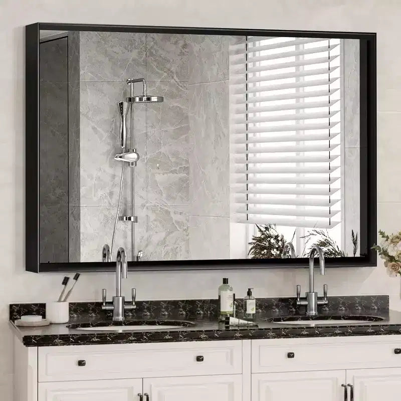 Acekool Miroir de salle de bain 40x30 pouces, miroir mural rectangulaire moderne avec cadre en métal, coins carrés, pour salon et entrées 40x30in