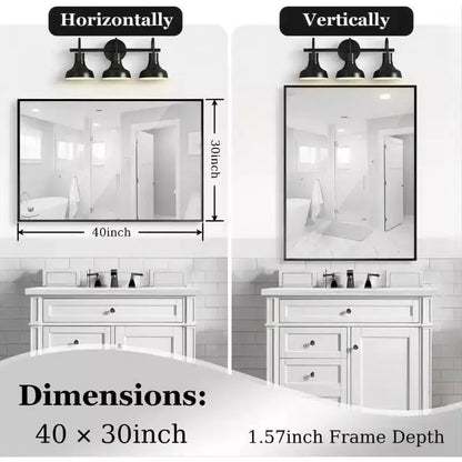 Acekool Miroir de salle de bain 40x30 pouces, miroir mural rectangulaire moderne avec cadre en métal, coins carrés, pour salon et entrées 40x30in