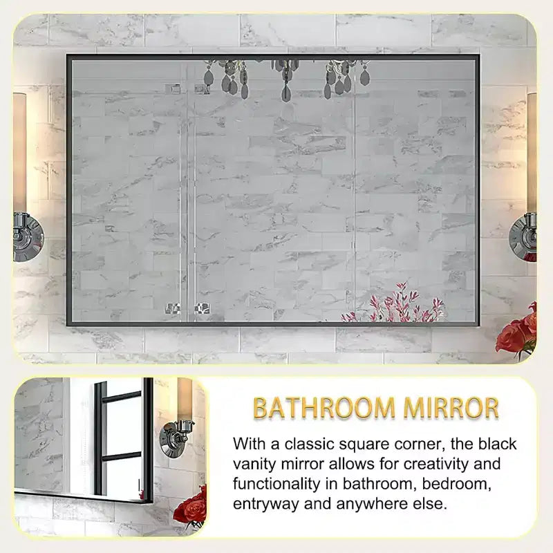 Acekool Miroir de salle de bain 40x30 pouces, miroir mural rectangulaire moderne avec cadre en métal, coins carrés, pour salon et entrées 40x30in