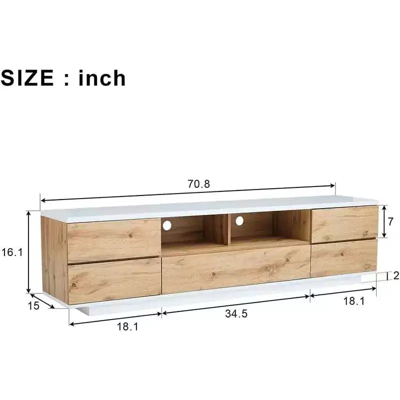 Meuble TV moderne pour téléviseurs jusqu'à 80'', console multimédia avec rangement multifonctionnel, centre de divertissement avec dispositif de porte à rebond, meuble TV