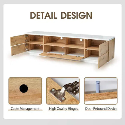 Meuble TV moderne pour téléviseurs jusqu'à 80'', console multimédia avec rangement multifonctionnel, centre de divertissement avec dispositif de porte à rebond, meuble TV