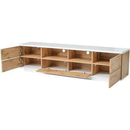 Meuble TV moderne pour téléviseurs jusqu'à 80'', console multimédia avec rangement multifonctionnel, centre de divertissement avec dispositif de porte à rebond, meuble TV