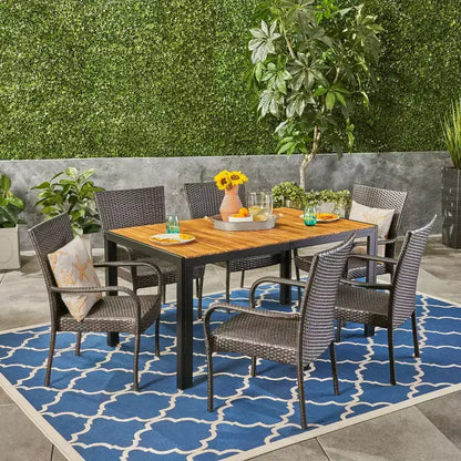 Christopher Knight Home Tyburn Outdoor Acacia Wood and Wicker 7 Piece Dining Set