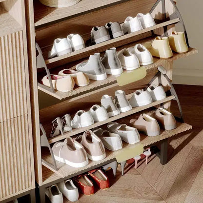 Acekool Fluted Shoe Cabinet, Wave Pattern 2 Flip Drawer Slim Organizer with Gold Handles, Entryway Storage Rack