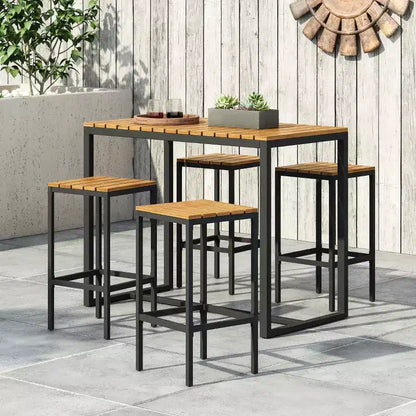 Christopher Knight Home Elkhart Outdoor Modern Industrial Acacia Wood 5 Piece Bar Set