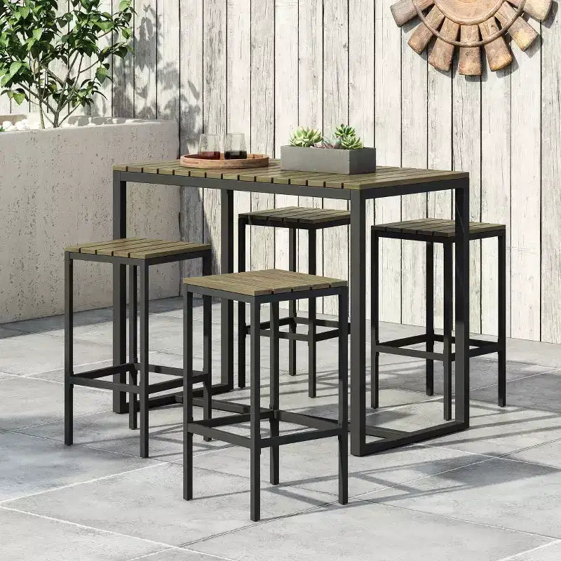 Christopher Knight Home Elkhart Outdoor Modern Industrial Acacia Wood 5 Piece Bar Set