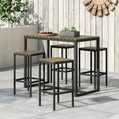 Christopher Knight Home Elkhart Outdoor Modern Industrial Acacia Wood 5 Piece Bar Set