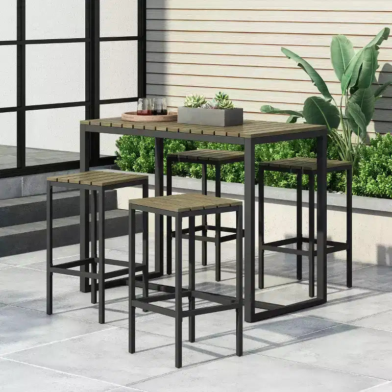 Christopher Knight Home Elkhart Outdoor Modern Industrial Acacia Wood 5 Piece Bar Set