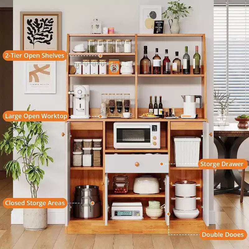 Grand placard de garde-manger - Buffet autoportant avec tiroirs, portes et étagère réglable pour le rangement de la cuisine