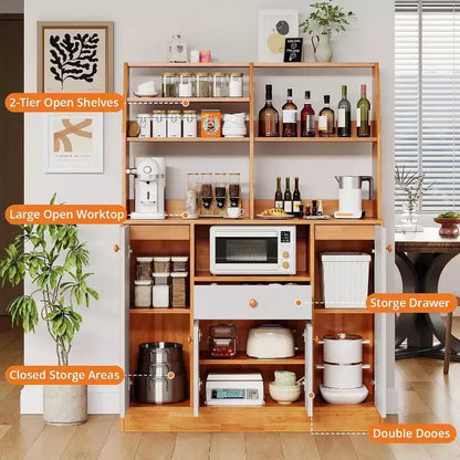Grand placard de garde-manger - Buffet autoportant avec tiroirs, portes et étagère réglable pour le rangement de la cuisine