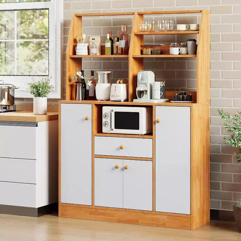 Grand placard de garde-manger - Buffet autoportant avec tiroirs, portes et étagère réglable pour le rangement de la cuisine