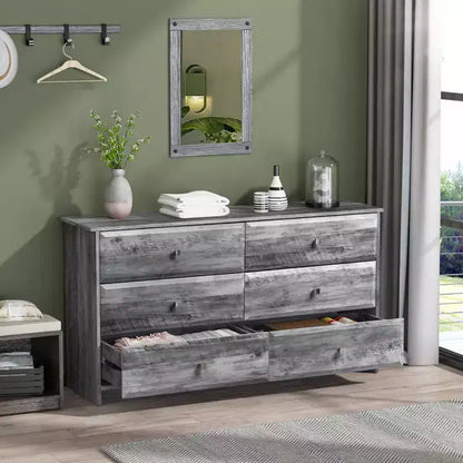 Karl Home 6-Drawer Grey MDF (Medium-Density Fiberboard) 53.94in. W Chest of Drawer