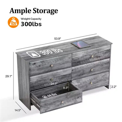 Karl Home 6-Drawer Grey MDF (Medium-Density Fiberboard) 53.94in. W Chest of Drawer