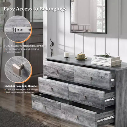 Karl Home 6-Drawer Grey MDF (Medium-Density Fiberboard) 53.94in. W Chest of Drawer