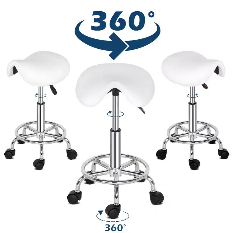 Black Height Adjustable Saddle Stool Rolling Bar Stool Salon Chair, Workshop Home Office Use