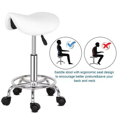 Black Height Adjustable Saddle Stool Rolling Bar Stool Salon Chair, Workshop Home Office Use