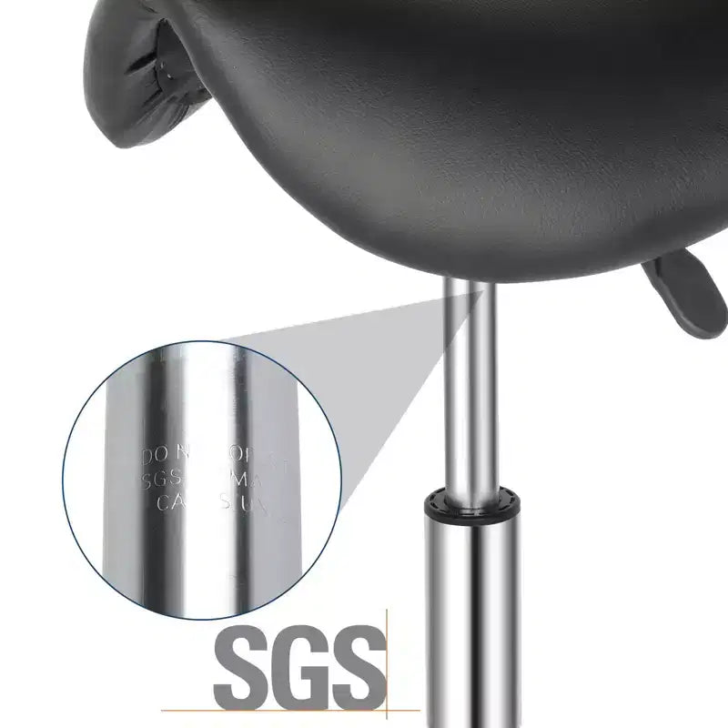 Black Height Adjustable Saddle Stool Rolling Bar Stool Salon Chair, Workshop Home Office Use