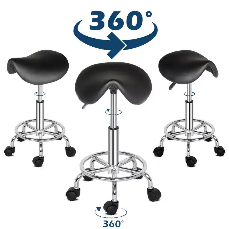 Black Height Adjustable Saddle Stool Rolling Bar Stool Salon Chair, Workshop Home Office Use