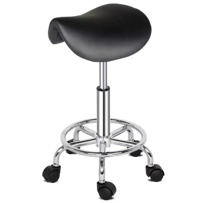Black Height Adjustable Saddle Stool Rolling Bar Stool Salon Chair, Workshop Home Office Use