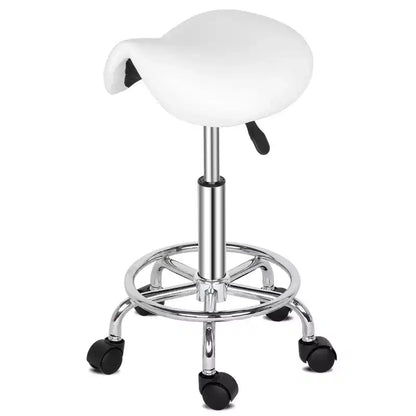 Black Height Adjustable Saddle Stool Rolling Bar Stool Salon Chair, Workshop Home Office Use