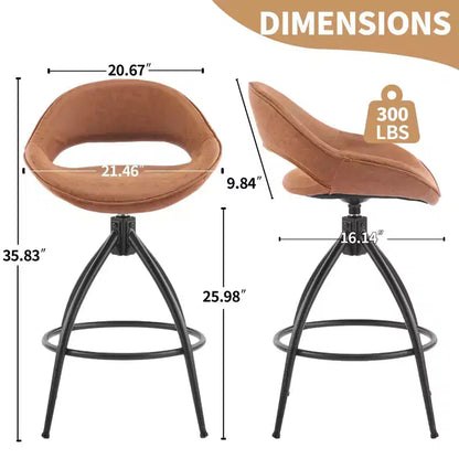 Karl Home 2 Piece Set of Brown Swivel Bar Stools with Hollow - out Backrest, PU Upholstery & Powder