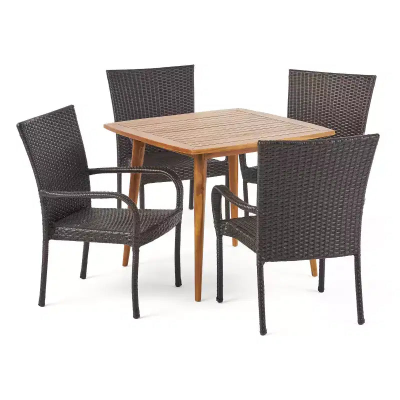Christopher Knight Home Lagen Outdoor Acacia Wood and Wicker 5 Piece Dining Set